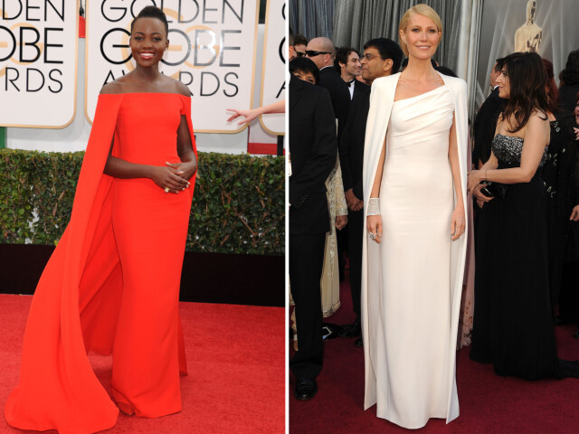SLÅENDE LIKHET: Lupita Nyong’os Golden Globe-kjole, signert Ralph Lauren, er veldig lik Tom Ford-kreasjonen Gwyneth Paltrow hadde på seg på Oscar i 2012. Foto: All Over Press SLÅENDE LIKHET: Lupita Nyong’os Golden Globe-kjole, signert Ralph Lauren, er veldig lik Tom Ford-kreasjonen Gwyneth Paltrow hadde på seg på Oscar i 2012. Foto: All Over Press